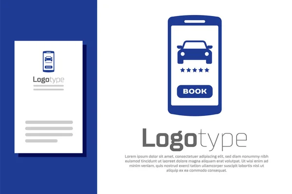 Ícone de compartilhamento de carro online azul isolado no fundo branco. Serviço de aluguer de carros online. Conceito de design de reserva on-line para celular. Elemento de modelo de design de logotipo. Ilustração vetorial — Vetor de Stock