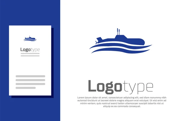 Blå ubåt ikon isolerad på vit bakgrund. Militärt skepp. Mall för logotyp. Vektor Illustration — Stock vektor