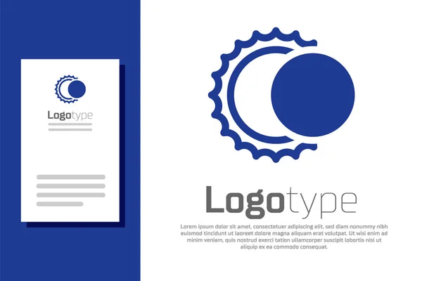 Blå Eclipse av solen ikonen isolerad på vit bakgrund. Total ekolod förmörkelse. Mall för logotyp. Vektor Illustration — Stock vektor