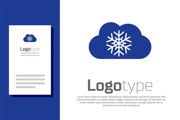 Blaue Wolke mit Schnee-Symbol auf weißem Hintergrund. Wolke mit Schneeflocken. einzelnes Wettersymbol. Schneeschild. Logo Design Template-Element. Vektorillustration — Stockvektor