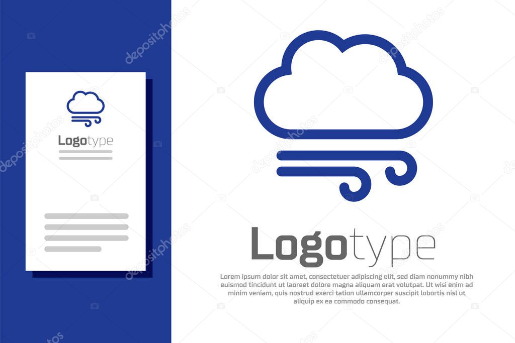 Blue Windy weather icon isolated on white background. Cloud and wind. Logo design template element. Vector Illustration