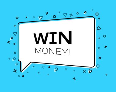 Yazıtlı geometrik afiş Sarı arka plan üzerinde para kazanın. Konuşma balonu, afiş, etiket, fiyat etiketi, rozet, poster için şablon. Vektör çizimi