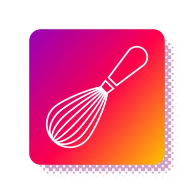 Beyaz Mutfak çırpma simgesi beyaz arkaplanda izole edildi. Mutfak aletleri, yumurta çırpıcı. Çatal bıçak seti. Yemek karışımı sembolü. Kare renk düğmesi. Vektör İllüstrasyonu