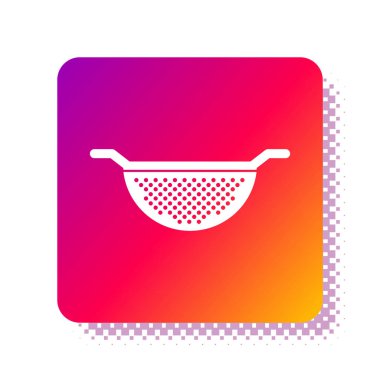 Beyaz Mutfak süzgeç simgesi beyaz arkaplanda izole edildi. Mutfak aletleri. Çatal bıçak seti. Kare renk düğmesi. Vektör İllüstrasyonu