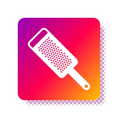 Beyaz Grater simgesi beyaz arkaplanda izole edildi. Mutfak sembolü. Mutfak aletleri. Çatal bıçak seti. Kare renk düğmesi. Vektör İllüstrasyonu