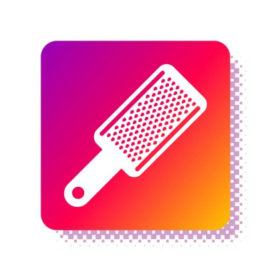 Beyaz Grater simgesi beyaz arkaplanda izole edildi. Mutfak sembolü. Mutfak aletleri. Çatal bıçak seti. Kare renk düğmesi. Vektör İllüstrasyonu