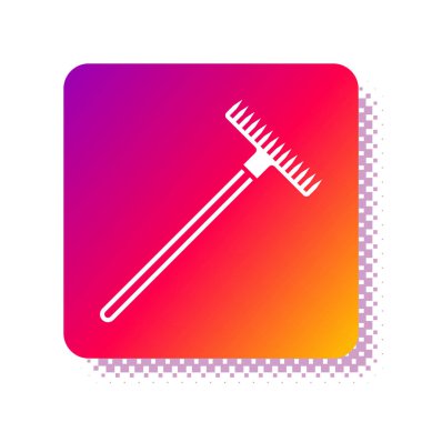 Beyaz Bahçe tırmık simgesi beyaz arkaplanda izole edildi. Bahçecilik, tarım, çiftçilik aleti. Toprak işçisi. Temizlik ekipmanları. Kare renk düğmesi. Vektör İllüstrasyonu