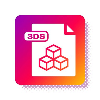 Beyaz 3ler dosya dökümanı. Beyaz arkaplanda 3ds düğmesi simgesi indir. 3D dosya sembolü. Kare renk düğmesi. Vektör İllüstrasyonu