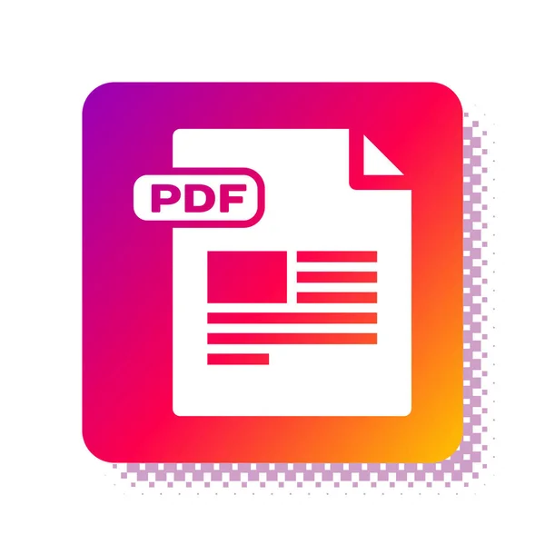 화이트 PDF 파일 문서. 흰색 배경에 분리 된 PDF 버튼 아이콘을 다운로드합니다. PDF 파일 심볼. 네모난 색깔 버튼. 벡터 일러스트 — 스톡 벡터