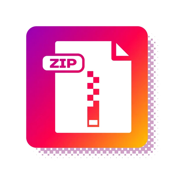 White Zip-fildokument. Ladda ner zip knapp ikon isolerad på vit bakgrund. Zip-fil symbol. Fyrkantig färgknapp. Vektor Illustration — Stock vektor