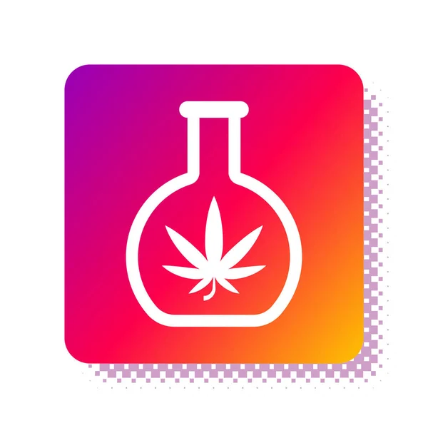 Tubo chimico bianco con icona di marijuana o foglie di cannabis isolata su sfondo bianco. Concetto di ricerca. Concetto di olio di CBD di laboratorio. Pulsante di colore quadrato. Illustrazione vettoriale — Vettoriale Stock