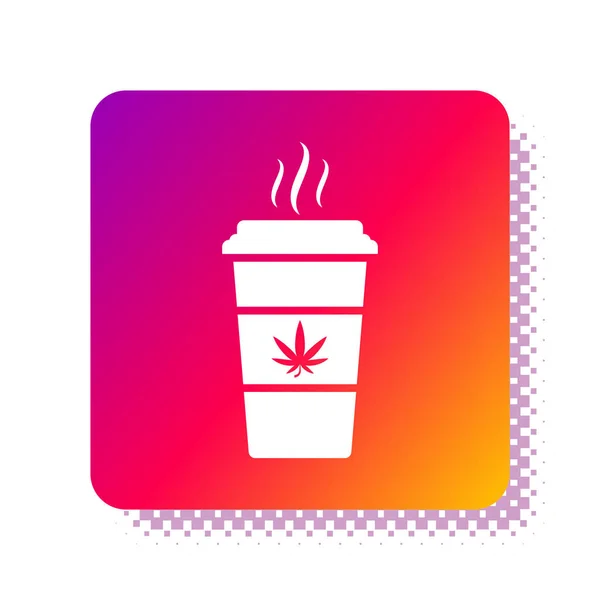 White Cup kaffe med marijuana eller cannabis blad ikon isolerad på vit bakgrund. Marijuana legalisering. Hampa symbol. Fyrkantig färgknapp. Vektor Illustration — Stock vektor