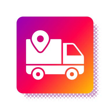 Beyaz Teslimat izleme simgesi beyaz arkaplanda izole edildi. Paket takibi. Kare renk düğmesi. Vektör İllüstrasyonu