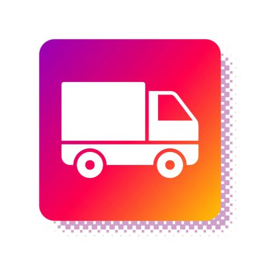 Beyaz kargo kamyonu ikonu beyaz arka planda izole edildi. Kare renk düğmesi. Vektör İllüstrasyonu