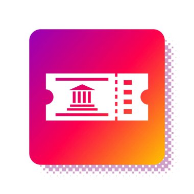 Beyaz Müze bileti ikonu beyaz arka planda izole edildi. Tarih müzesi bileti etkinliği sergi gezisini kabul ediyor. Kare renk düğmesi. Vektör İllüstrasyonu