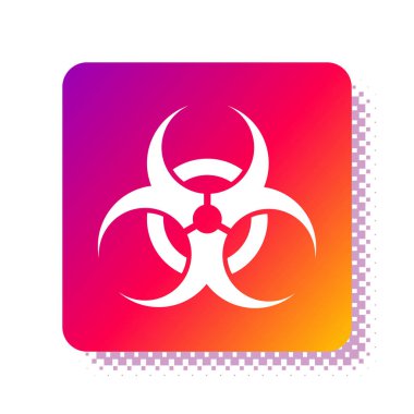 Beyaz arka planda beyaz Biyolojik Tehlike sembolü simgesi izole edildi. Kare renk düğmesi. Vektör İllüstrasyonu