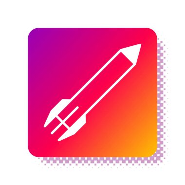 Beyaz arka planda beyaz roket simgesi izole edildi. Kare renk düğmesi. Vektör İllüstrasyonu