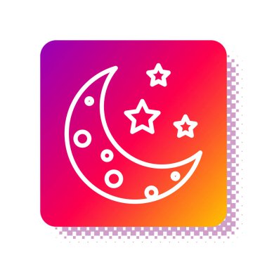 Beyaz Ay ve yıldız ikonu beyaz arkaplanda izole edildi. Kare renk düğmesi. Vektör İllüstrasyonu