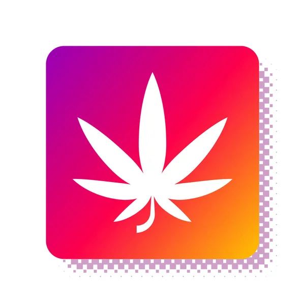 Icona di marijuana medica bianca o foglia di cannabis isolata su sfondo bianco. Simbolo di canapa. Pulsante di colore quadrato. Illustrazione vettoriale — Vettoriale Stock
