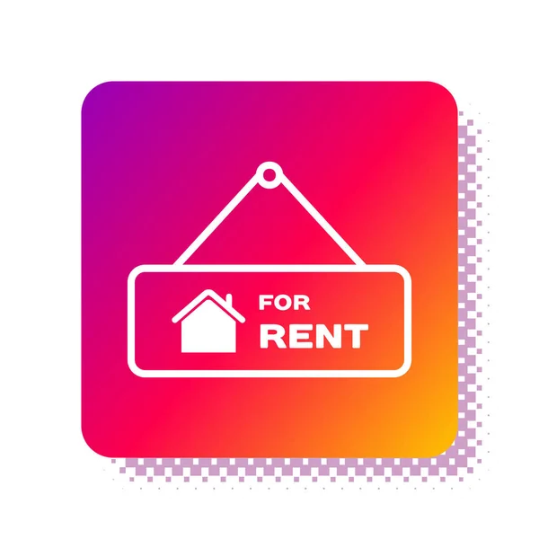 White Hanging sign with text For Rent icon isolated on white background. Signboard with text For Rent. Square color button. Vector Illustration — Stock Vector