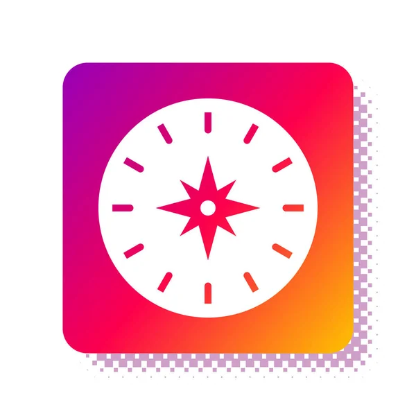 Weißes Kompass-Symbol isoliert auf weißem Hintergrund. Windrose Navigationssymbol. Windrose Zeichen. Quadratische Farbtaste. Vektorillustration — Stockvektor
