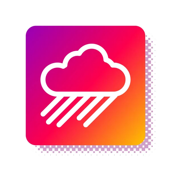 Vit moln med regn ikon isolerad på vit bakgrund. Regn moln nederbörd med regndroppar. Fyrkantig färgknapp. Vektor Illustration — Stock vektor