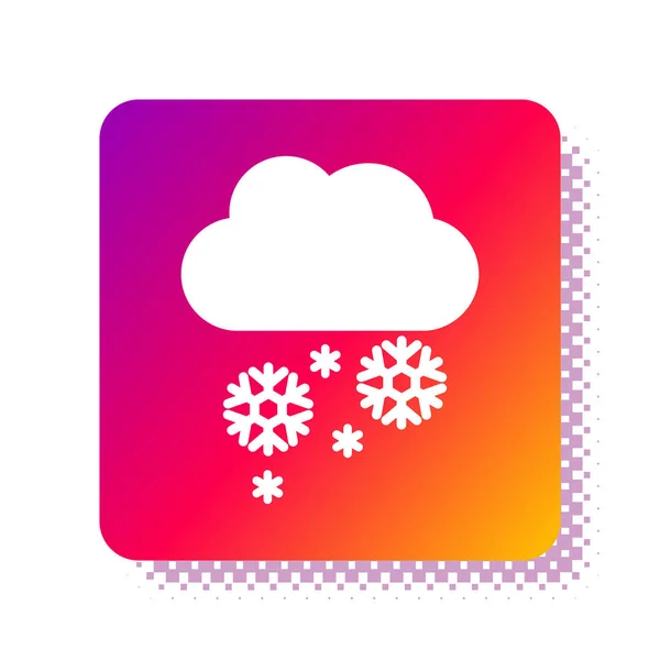 Weiße Wolke mit Schnee-Symbol isoliert auf weißem Hintergrund. Wolke mit Schneeflocken. einzelnes Wettersymbol. Schneeschild. quadratische Farbtaste. Vektorillustration — Stockvektor