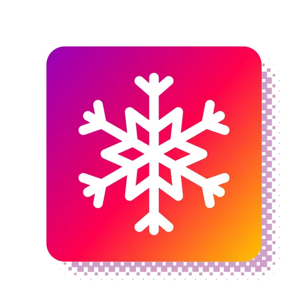 Icono de copo de nieve blanco aislado sobre fondo blanco. Botón de color cuadrado. Ilustración vectorial — Vector de stock