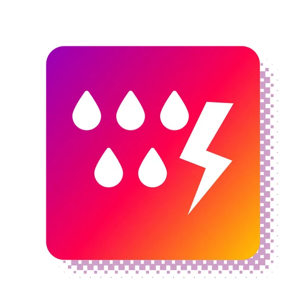 White Storm icon isolated on white background. Drop and lightning sign. Weather icon of storm. Square color button. Vector Illustration — ストックベクタ