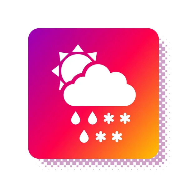 White Cloud med snö, regn och sol ikon isolerad på vit bakgrund. Väderikonen. Fyrkantig färgknapp. Vektor Illustration — Stock vektor