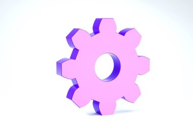 Mor Vites simgesi beyaz arkaplanda izole edildi. Çarklı teçhizat ayarları. İşçi sembolü. 3d illüstrasyon 3d canlandırma
