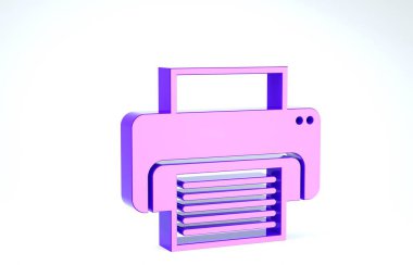 Mor Yazıcı simgesi beyaz arkaplanda izole edildi. 3d illüstrasyon 3d canlandırma