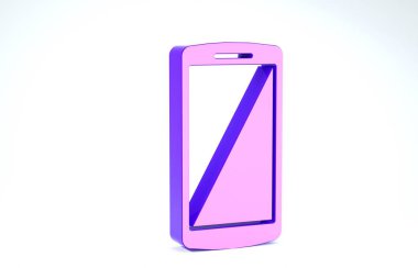 Mor Akıllı Telefon, beyaz arkaplanda izole edilmiş bir cep telefonu simgesi. 3d illüstrasyon 3d canlandırma
