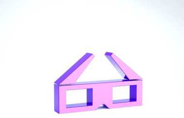 Mor 3 boyutlu sinema gözlüğü simgesi beyaz arkaplanda izole edilmiş. 3d illüstrasyon 3d canlandırma