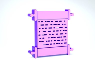 Mor Kağıt kaydırma simgesi beyaz arkaplanda izole edildi. Tuvalin parşömen yazısı. 3d illüstrasyon 3d canlandırma