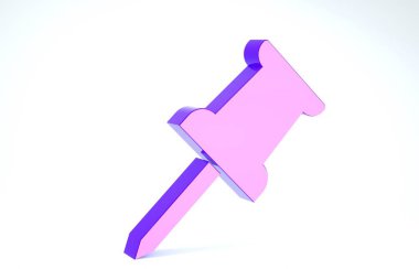 Mor Pin simgesi beyaz arkaplanda izole edildi. Raptiye işareti. 3d illüstrasyon 3d canlandırma