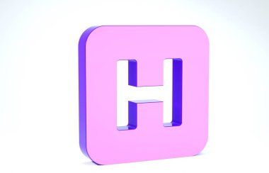 Mor hastane tabela simgesi beyaz arka planda izole edildi. 3d illüstrasyon 3d canlandırma
