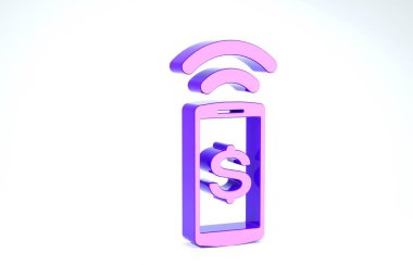 Mor Temassız ödeme simgesi beyaz arka planda izole edildi. Cep telefonu teknolojisi, NFC, akıllı telefonlu kablosuz ödeme. 3d illüstrasyon 3d canlandırma