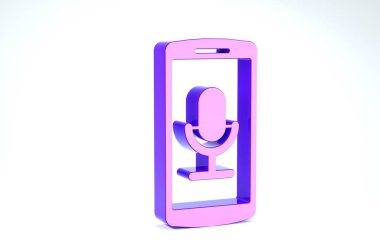 Mor Mobil kayıt simgesi beyaz arkaplanda izole edildi. Mikrofonlu cep telefonu. Ses kaydedici uygulama akıllı telefon arayüzü. 3d illüstrasyon 3d canlandırma