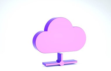 Mor Ağ bulut bağlantısı simgesi beyaz arkaplanda izole edildi. Sosyal teknoloji. Bulut hesaplama konsepti. 3d illüstrasyon 3d canlandırma