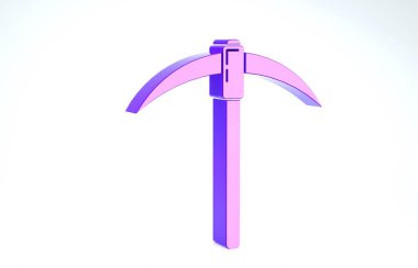 Mor Kazma simgesi beyaz arkaplanda izole edildi. Engelleme teknolojisi, kripto para madenciliği, bitcoin, dijital para piyasası, kripto para cüzdanı. 3d illüstrasyon 3d canlandırma