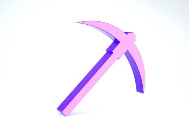 Mor Kazma simgesi beyaz arkaplanda izole edildi. Engelleme teknolojisi, kripto para madenciliği, bitcoin, dijital para piyasası, kripto para cüzdanı. 3d illüstrasyon 3d canlandırma