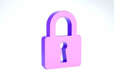 Mor Kilit simgesi beyaz arkaplanda izole edildi. Kapalı asma kilit işareti. Siber güvenlik kavramı. Dijital veri koruması. Güvenlik kilidi. 3d illüstrasyon 3d canlandırma