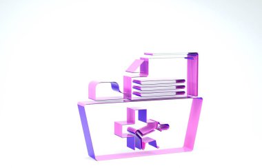 Mor Tıbbi kayıt klasörü simgesi beyaz arka planda izole edildi. Köpek ya da kedi pençesi izi. Evcil hayvan için belge. Hasta dosya simgesi. 3d illüstrasyon 3d canlandırma
