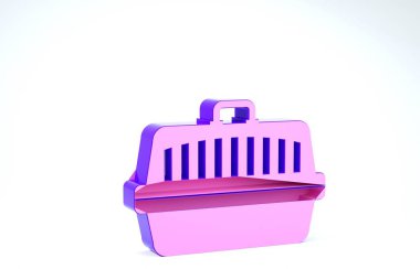 Mor Hayvan Taşıma Kutusu simgesi beyaz arka planda izole edildi. Hayvanlar, köpekler ve kediler için taşıyıcı. Hayvanlar için konteynır. Hayvan taşıma kutusu. 3d illüstrasyon 3d canlandırma