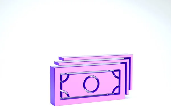 Purple Stacks ícone de dinheiro em papel em dinheiro isolado no fundo branco. Dinheiro empilha notas. Moeda de conta. 3D ilustração 3D render — Fotografia de Stock