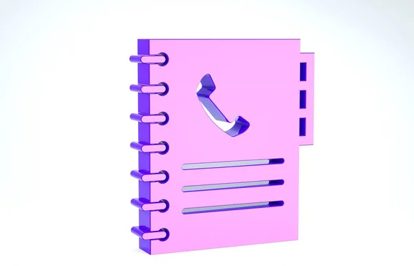 Icono de la guía telefónica púrpura aislado sobre fondo blanco. Libreta de direcciones Directorio telefónico. 3D ilustración 3D render —  Fotos de Stock