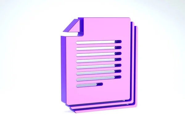 白の背景に分離された紫のドキュメントアイコン。ファイルのアイコンチェックリストのアイコン。ビジネスコンセプト。3Dイラスト3Dレンダリング — ストック写真