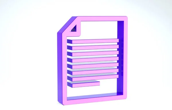 白の背景に分離された紫のドキュメントアイコン。ファイルのアイコンチェックリストのアイコン。ビジネスコンセプト。3Dイラスト3Dレンダリング — ストック写真