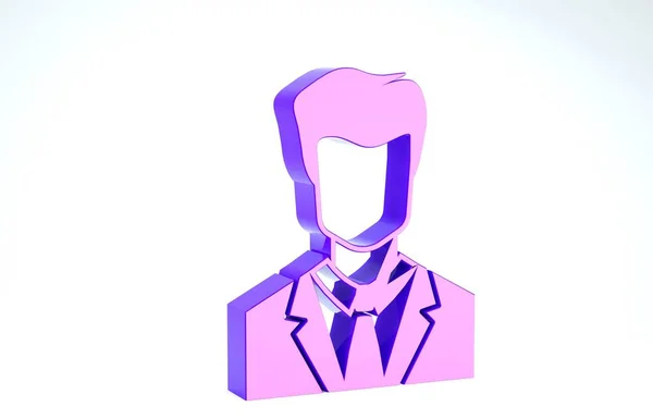 Púrpura Usuario de hombre en traje de negocios icono aislado sobre fondo blanco. Símbolo de avatar de negocios - icono de perfil de usuario. Señal de usuario masculino. 3D ilustración 3D render — Foto de Stock